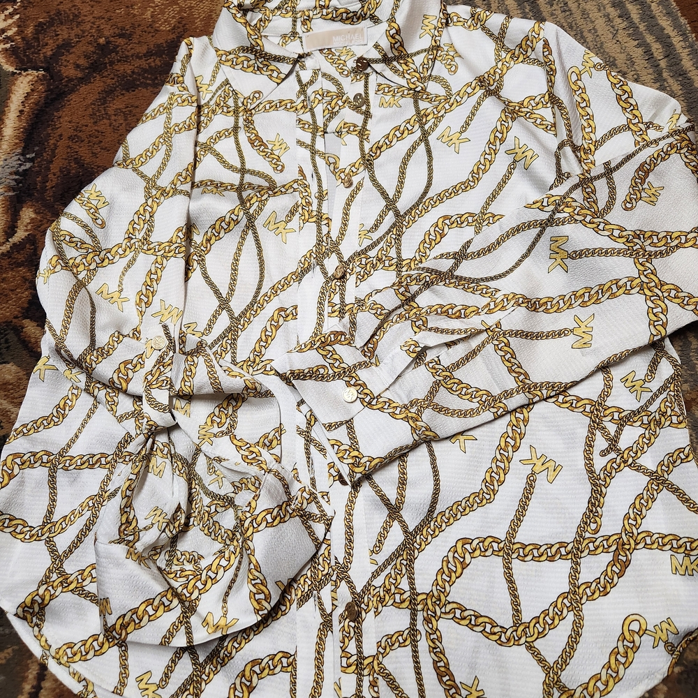 Michael Kors White and Gold Button Down Shirt